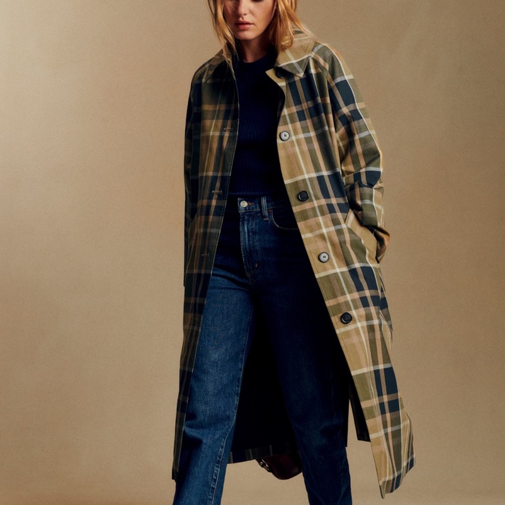 Sezane Clyde Coat Beige And Moss Green Checks - Size 36